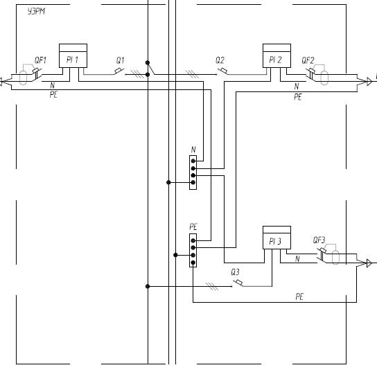 Пример стандартной электрической однолинейной схемы УЭРМ на 3 квартиры